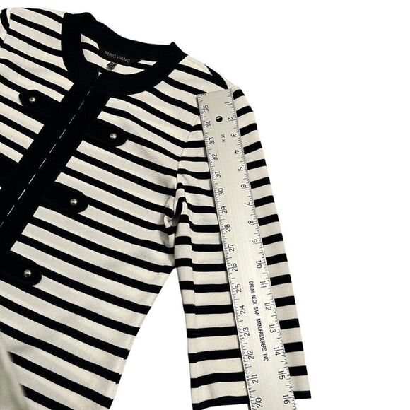 Ming Wang Women's PM Navy Blue White Striped Knit Cardigan Petite Nautical Sail - Picture 8 of 13